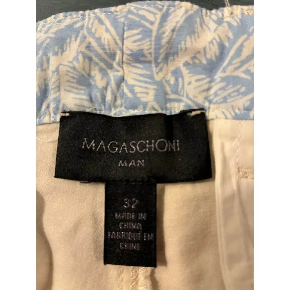 Magaschoni Man Shorts Mens 32 Beige Cream Flat Front Cotton Stretch Casual